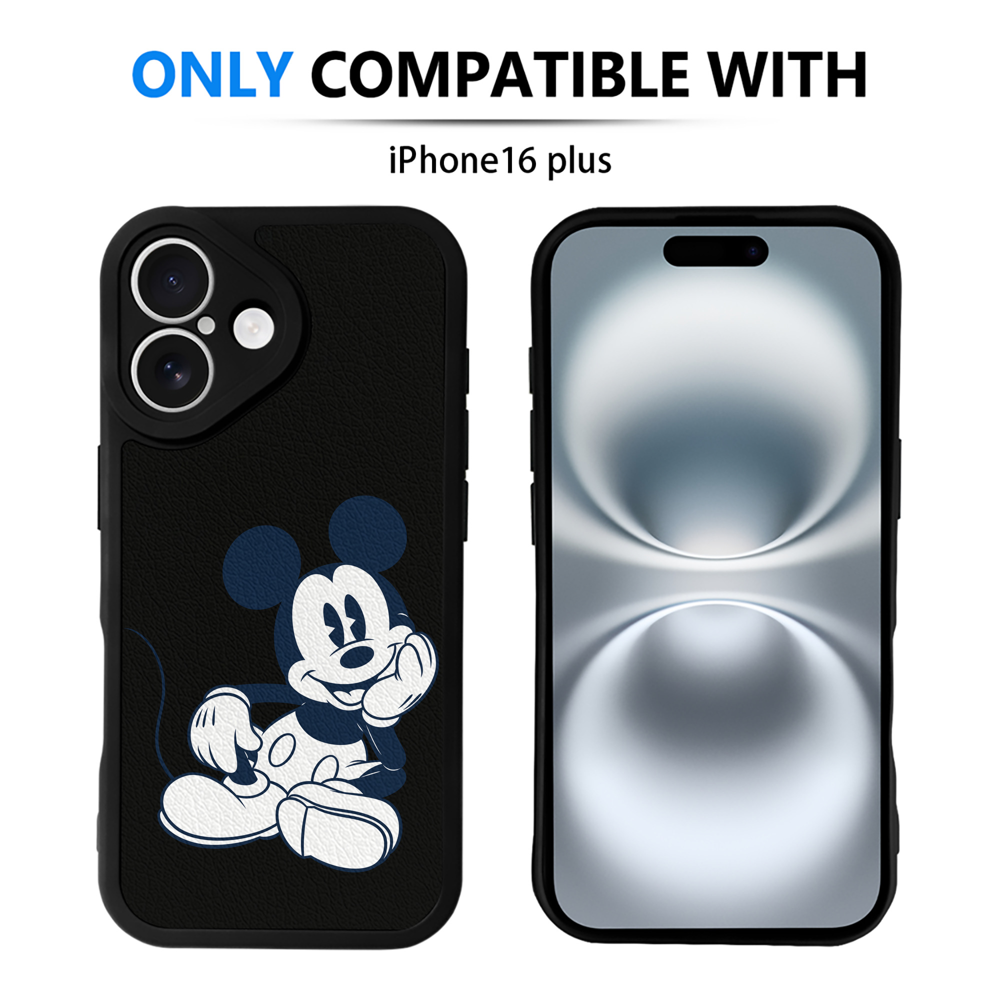 （画像用） ミッキーマウス Mickey Mouse 【iPhone 16シリーズ対応】シリコンスマホケース（レザー調） 材質：シリコン